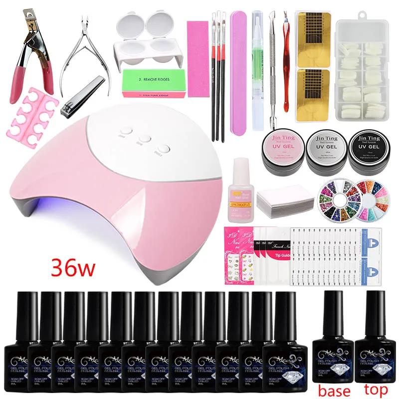 Набор для маникюра с акриловым набором для ногтей, сушилкой для лампы UV LED 36w / 48w / 80w, поли гелевой эмалью, расширительными кистями и инструментами.
