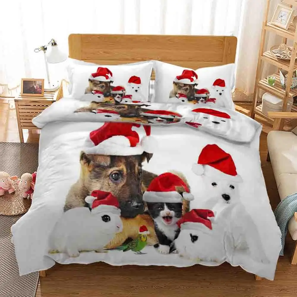 Рождество Кот и постельные принадлежности с собакой пододеяльник набор