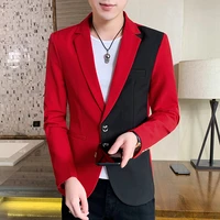 mens casual blazer korean fashion clothes patchwork suit jacket male summer thin handsome wear slim fit coat red white blue