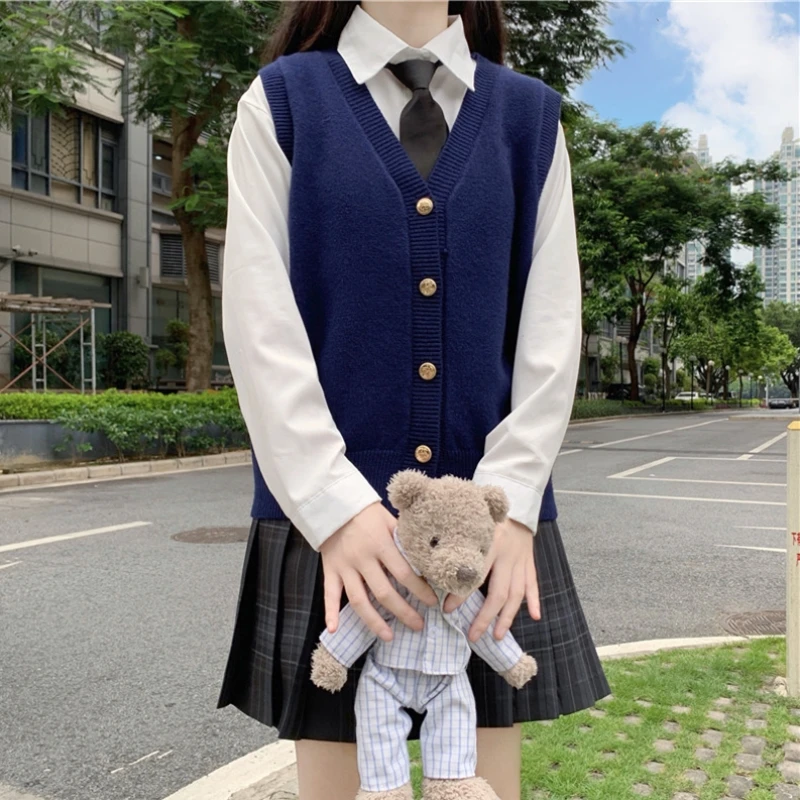 Униформа JK в японском студенческом стиле свитер с V-образным вырезом вязаный