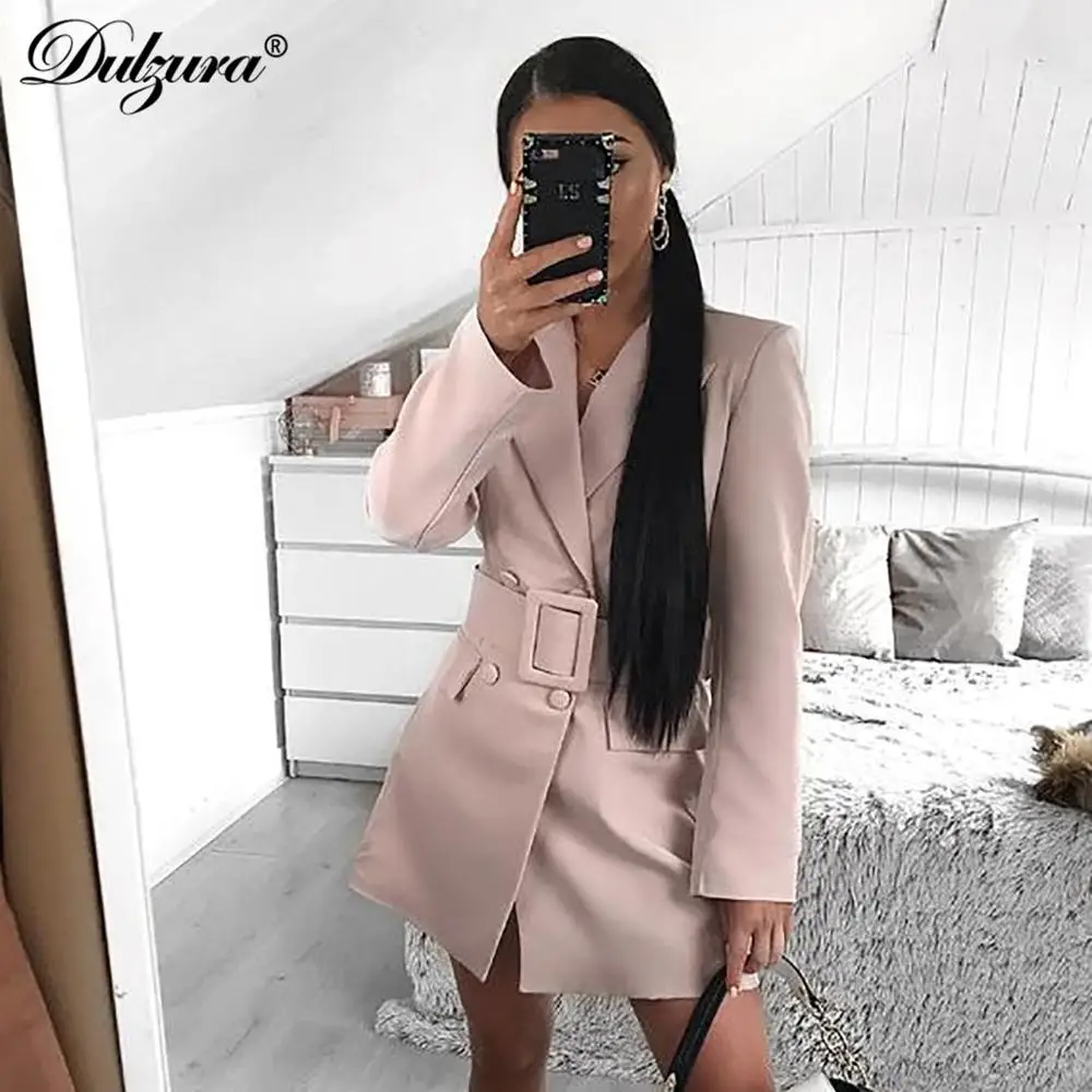 Dulzura 2019 Осень Зима Женское повседневное Блейзер длинное пальто куртка Верхняя