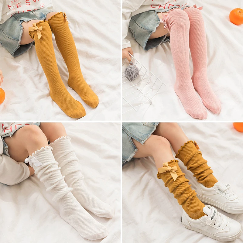 Новинка осенние детские носки для девочек большие банты длинные женские белые