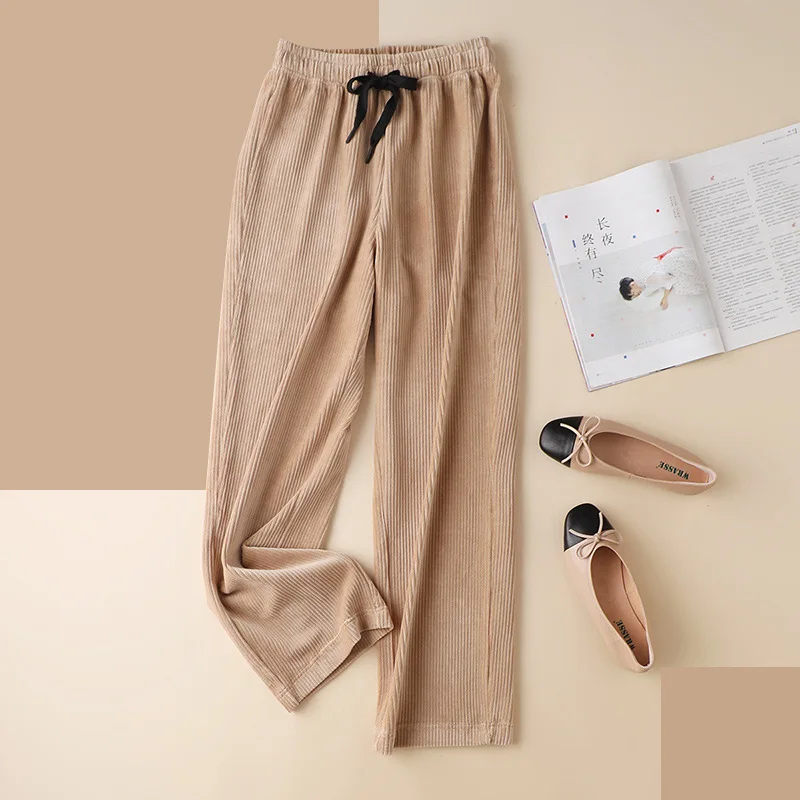

and Corduroy Autumn Wide Leg Winter High Casual Loose Straight Women's Pants Elastic Waist