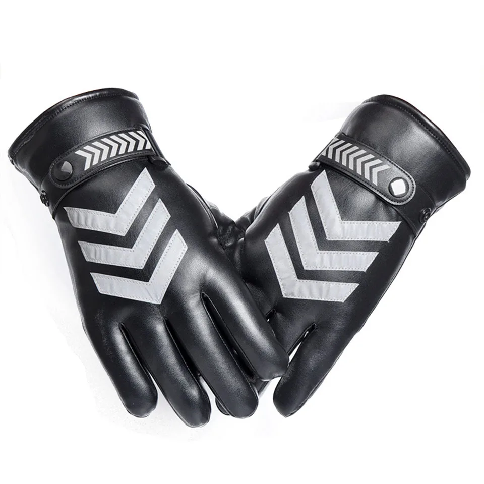 

Men Black Winter Leather Motorcycle Driving Full Finger Ski Warm Gloves Mittens Unisex