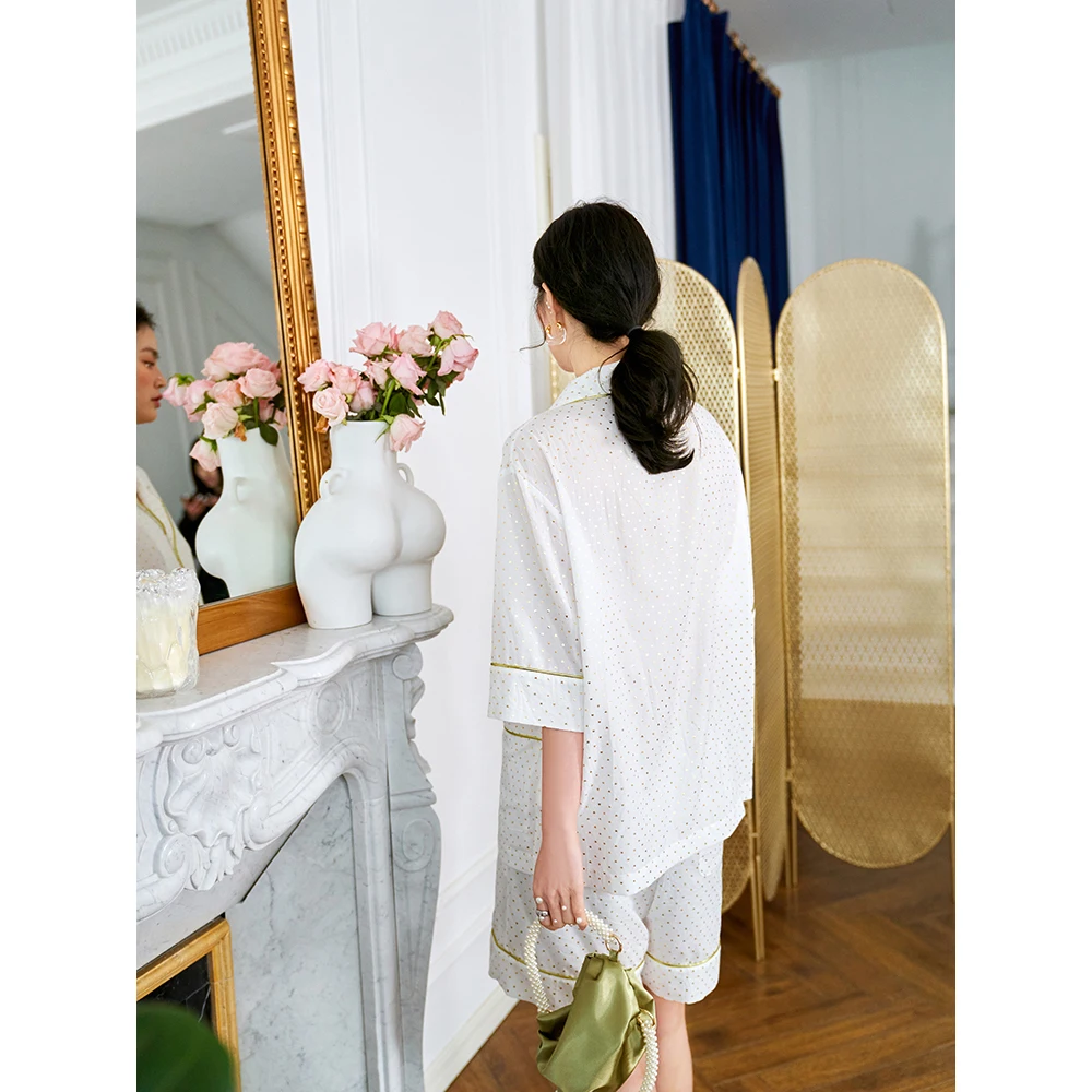 Maison Gabrielle 2021SS Plain White Dot Pajamas Set Loungewear Sleepwear for Women 2 Pieces Shorts Sleeves Summer Suits Pyjama