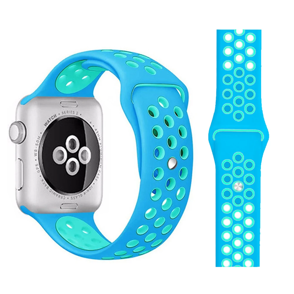 Модный спортивный силиконовый ремешок для часов apple watch 42 мм, 38 мм, 40 мм, 44 мм, браслет Nike+ Iwatch series 5/4/3/2/1 - Цвет ремешка: Sky blue with green