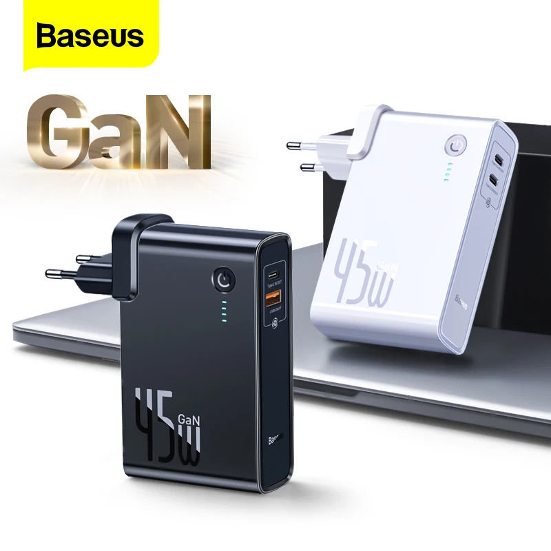 

Baseus GaN Charger 45w PD Fast Chargers With 10000mAh Power Bank For Phone 2 in 1 Portable External Battery Charger For Xiaomi