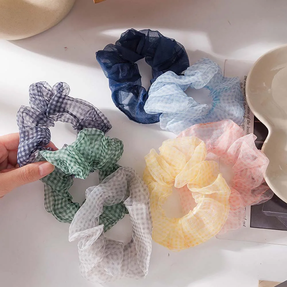 1 шт. резинки для волос из органзы в клетку |