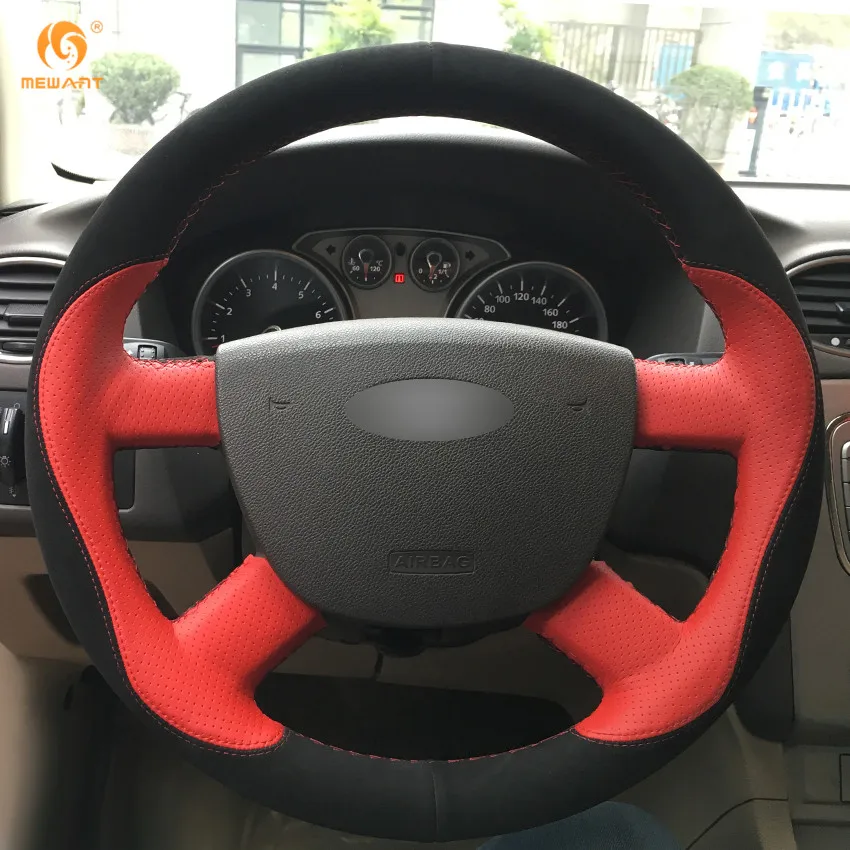 Чехол рулевого колеса автомобиля MEWANT для Ford Focus 2 2005 2011 красный кожаный черный