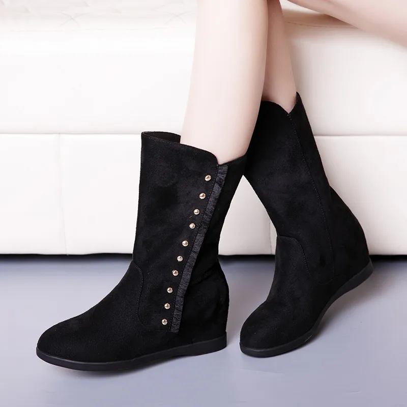 

MEMUNIA 2020 new arrival ankle boots women flock round toe autumn winter boots rivet slip on comfortable casual shoes woman