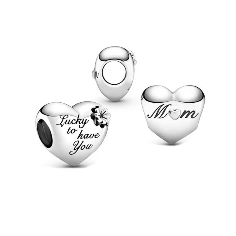 

2021 Mother's Day Classic Style 925 Sterling Silver Beads Heart & Clover Charm Fit Original Pandora Bracelet Women DIY Jewelry