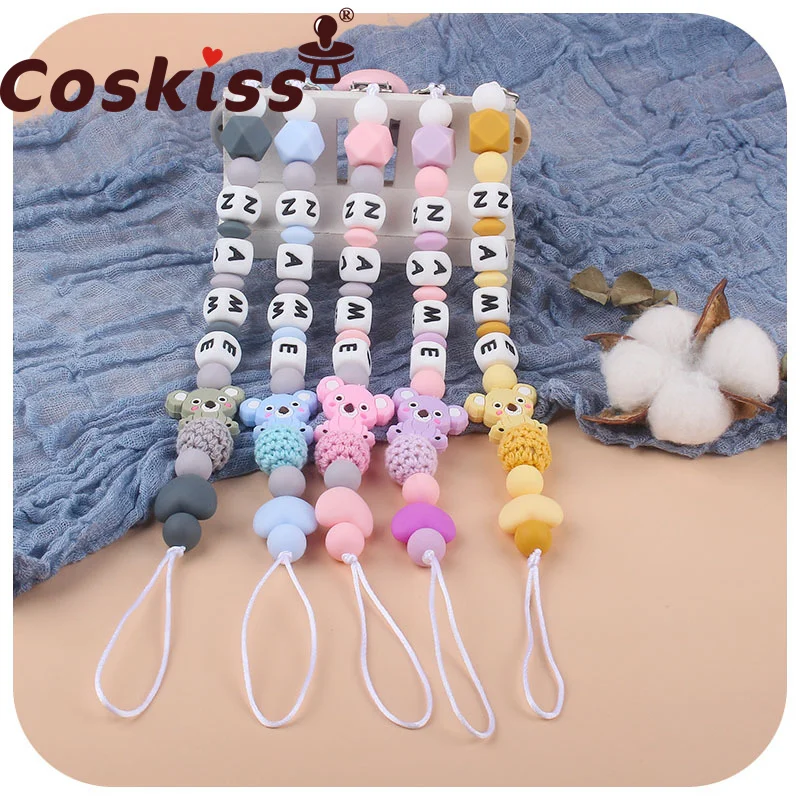 

Coskiss Baby Teether Bracelet Food Grade Silicone Chews Nurse Gift Toys Koala Teething Necklace Pacifier Clip With Name Custom