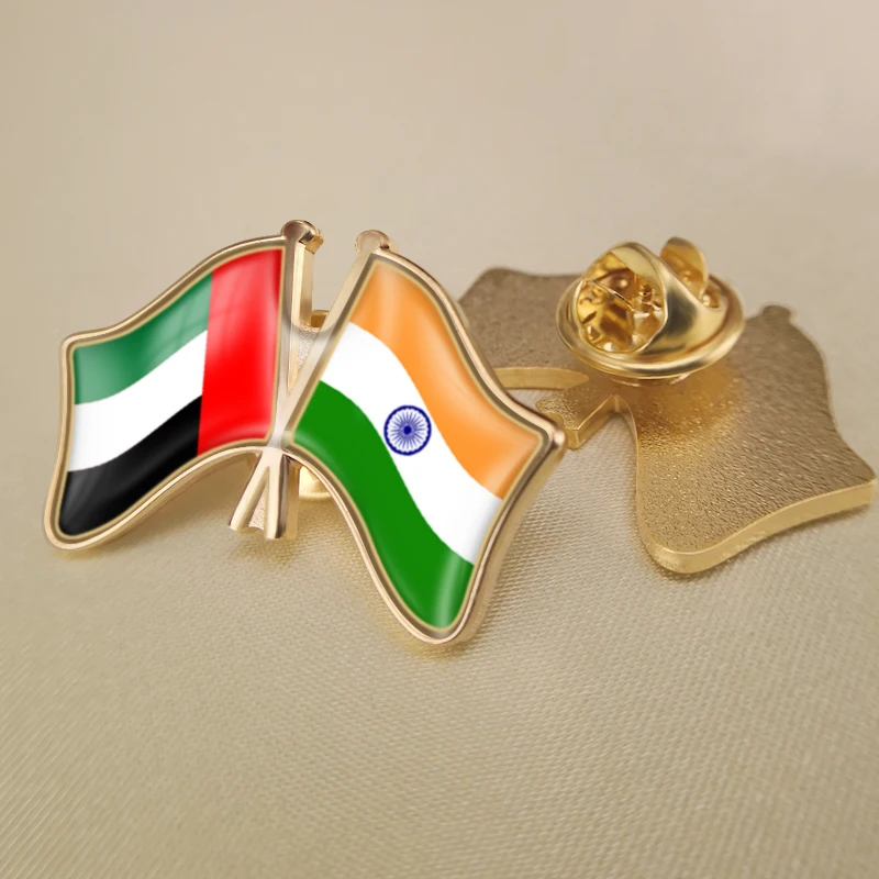 

United Arab Emirates and India Crossed Double Friendship Flags Lapel Pins Brooch Badges