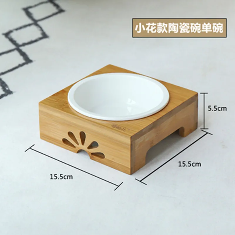 

Solid Wood Pet Dining Table Cat Bowl Dog Rice Bowl Ceramic Bowl Double Three Single Bowl Dog Bowl Puppy Cat Supplies