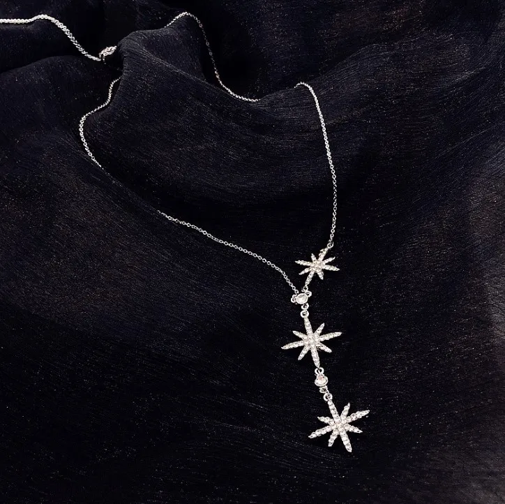Изысканная подвеска Стразы в виде звезды серебряное ожерелье серебряного цвета
