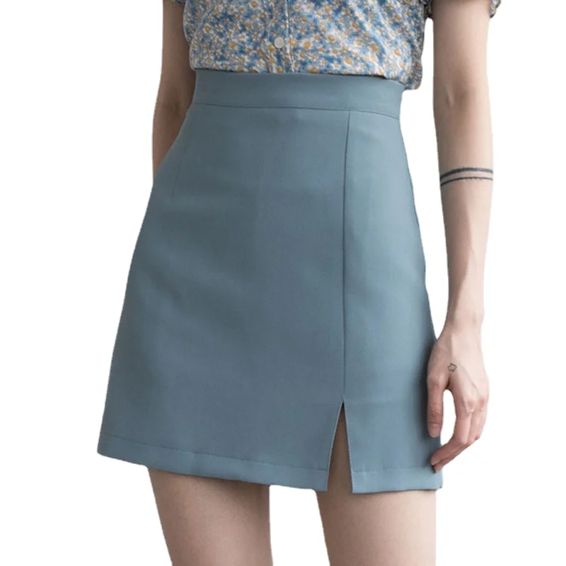 

Women Skirts Preppy Style A-line High-waist Split Mini Skirts Women Solid Elegant Casual OL Skirts For Women 2021 Autumn