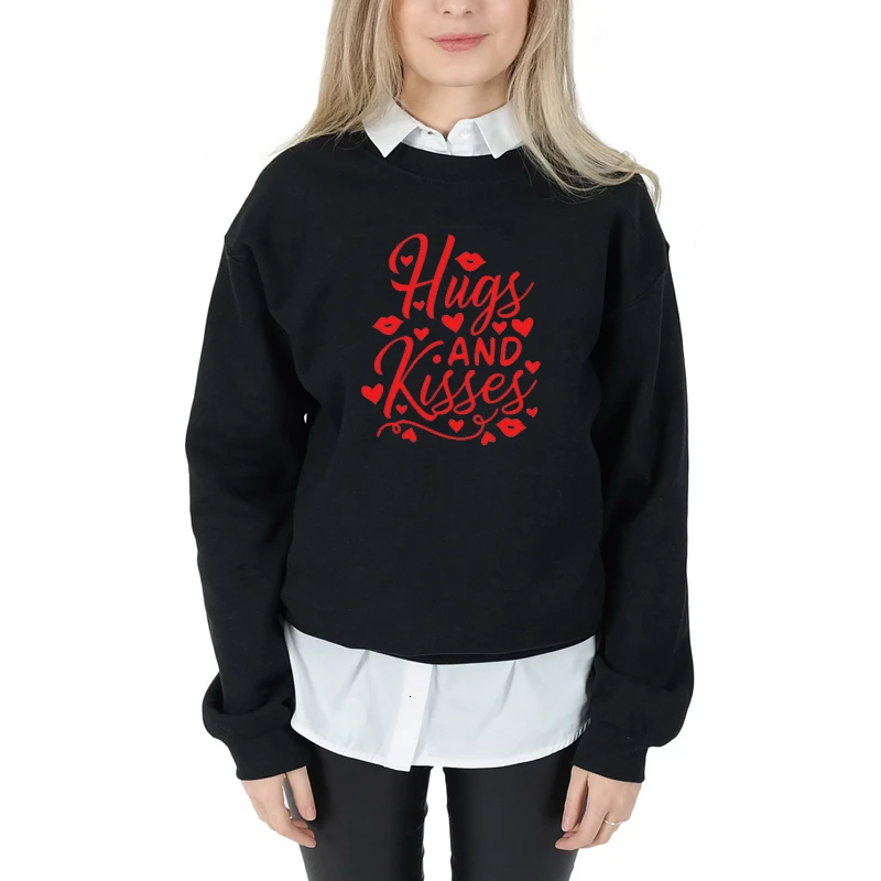 

Hugs and kisses sweatshirt women fashion Valentine's Day casual hipster young graphic pullovers tumblr grunge quote tops- L194