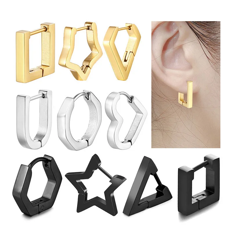 

1 Pair Titanium Steel Geometric Irregular Shaped Ear Buckle Earrings For Men/Women Hip hop Street Pop Gothic Ear Jewelry Gifts