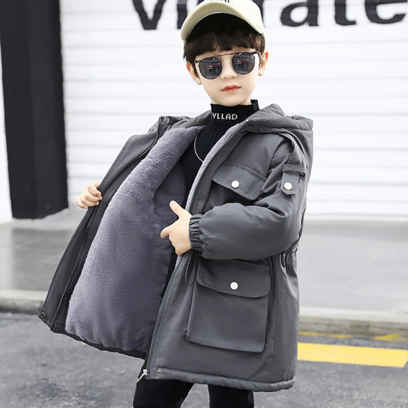 

Boys Baby's Kids Fleece Jackets Coats Outwear 2021 Hooded Thicken Warm Plus Velvet Winter Autumn Overcoat Children's Clothing