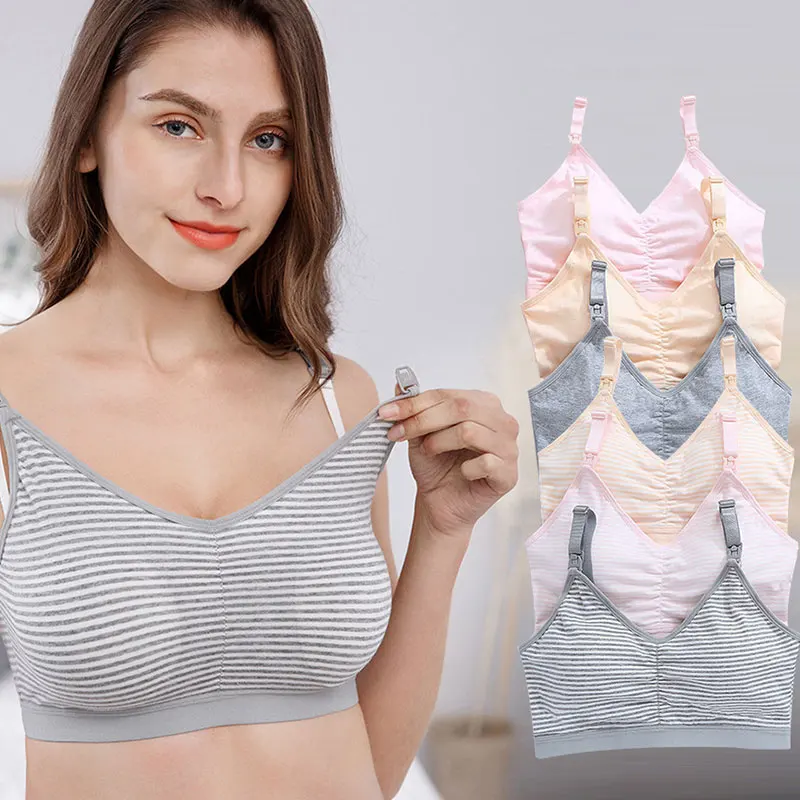 

Stripe Sleep Underwear Maternity Feeding soutien gorge femme Cotton Breastfeeding Bra Food Grade Nursing for Pregnancy Clothes