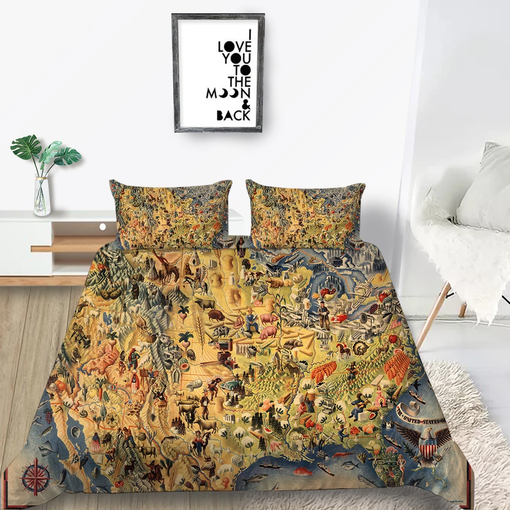 Комплект постельного белья с картой игры винтажный Модный креативный большого