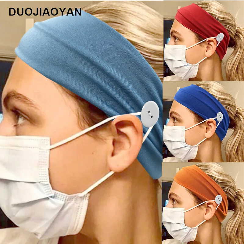 

Fashionable soft elastic headband button headband face mask holder wear a mask to protect your ears adult and children headwear