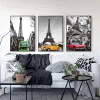 nordic canvas poster and print wall art painting retro european city tower and car picture scenery poster for living room