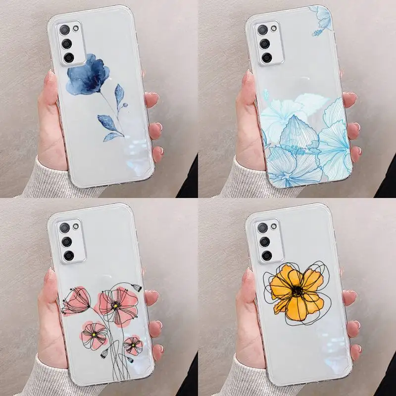 

Watercolor flowers gold leaves Phone Case Transparent For oppo RENO A 1 2 3 4 5 7 8 Z 2Z SE ACE PRO moible bag