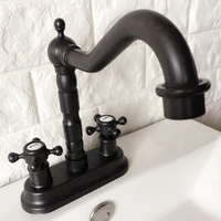 black oil rubbed bronze 4 centerset bathroom sink faucet swivel basin mixer tap dual cross handles mhg071