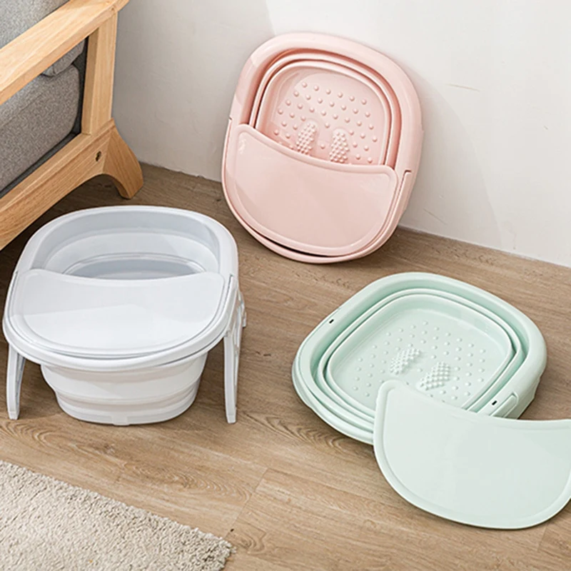 

Portable with Lid Folding Foot Wash Tub Sauna Massage Bucket Bathroom