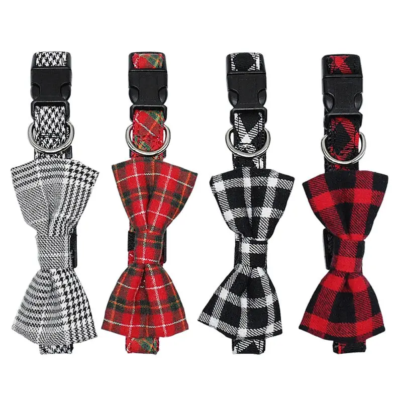 

1PC Plaid Cotton Pet Dogs Collars With Bowknot Necklace Bulldog Chihuahua Bow Tie For Small Puppy Cats Bandana Collar