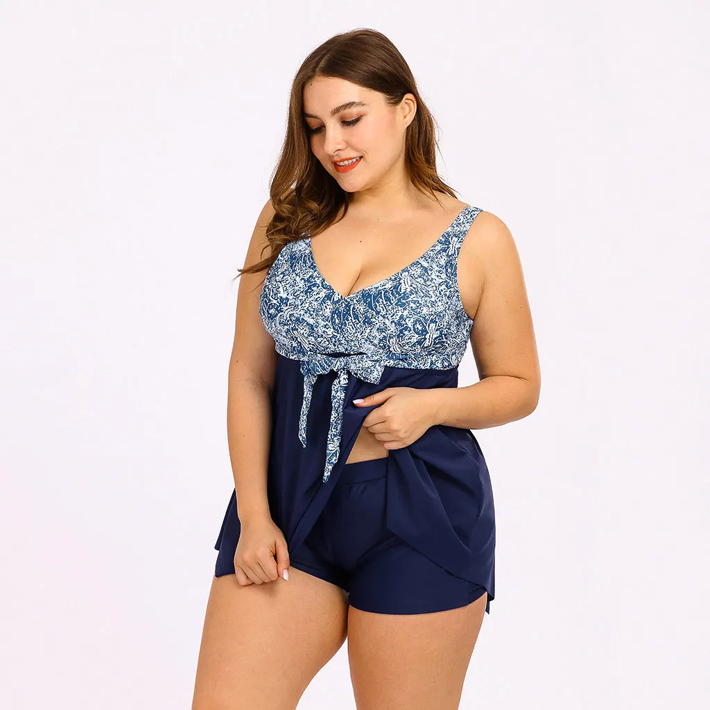 Комплект бикини с цветочным принтом и бантом большого размера сексуальная юбка v