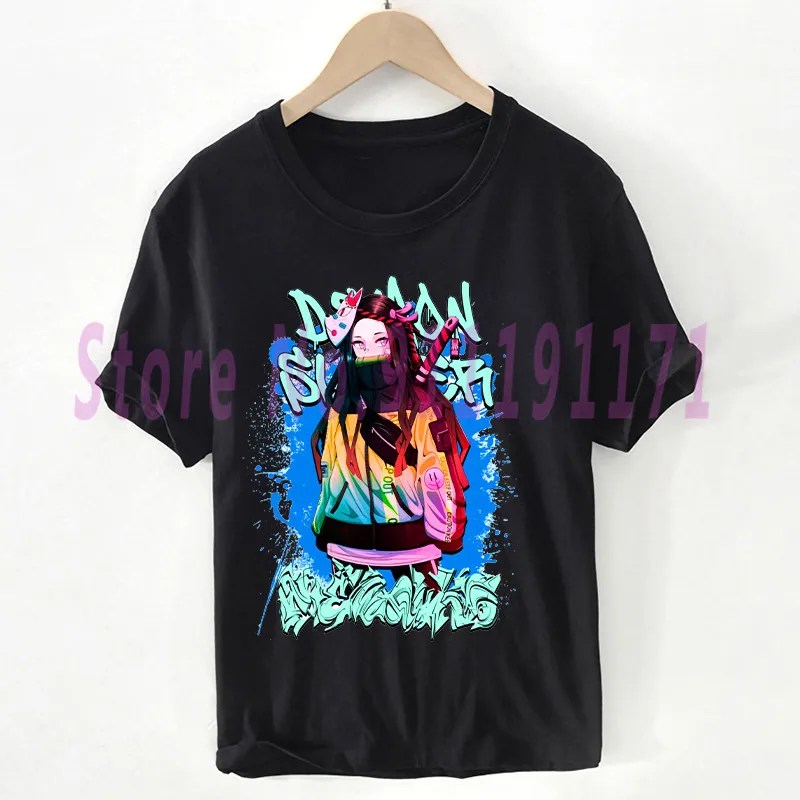 

Black Japanese Anime Demon Slayer t shirt Unisex Harajuku Aesthetics Nezuko Tops Ulzzang graphics 100% Cotton Tshirt Female/Man