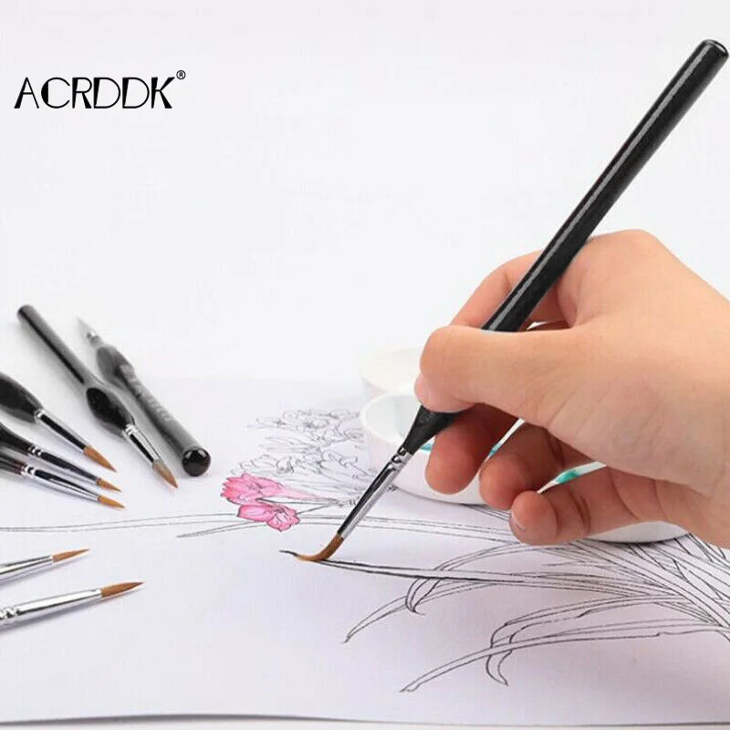 

9pcs Watercolor Hook Line Pen Soft Outline Painting Miniature Detail Paint Brush Set for Gouache Oil Acrylic Painting FC
