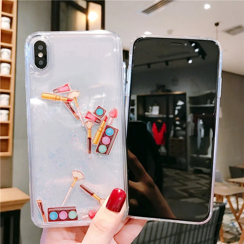 Футляр для iPhone X XR XS MAX 8 7 6 6s Plus 5 чехол с сыпучим песком инструмент косметики задняя