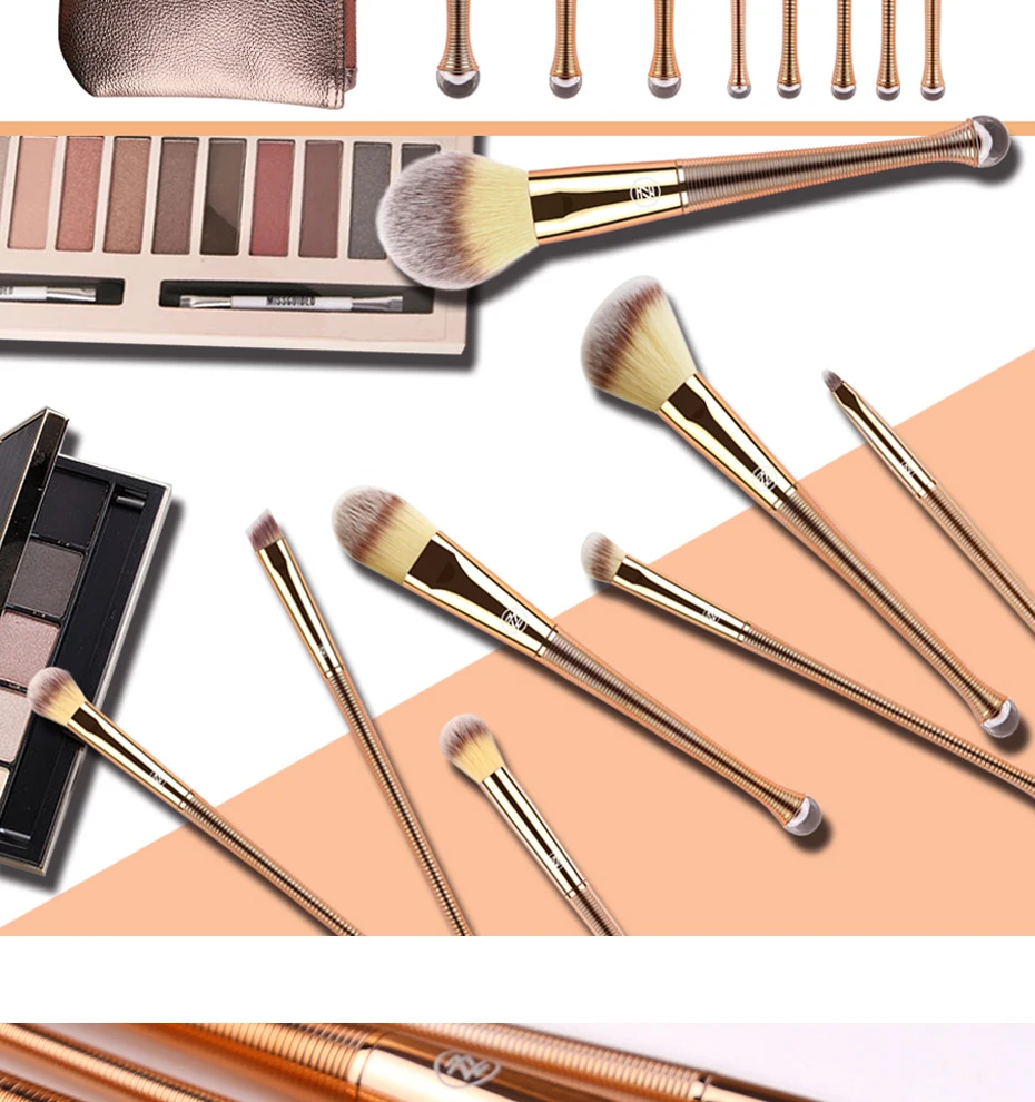 ZOREYA 8pcs Rose Gold Mermaid Makeup Brushes Powder Blending Eye Shadow Brush Set with Shiny Portable Bag