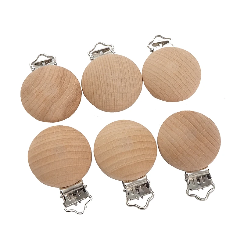 Chenkai-chupete de madera Natural para beb&eacute;, Clip redondo de 30MM, soporte de madera para chupete, Diy, accesorios, 5 uds.-1