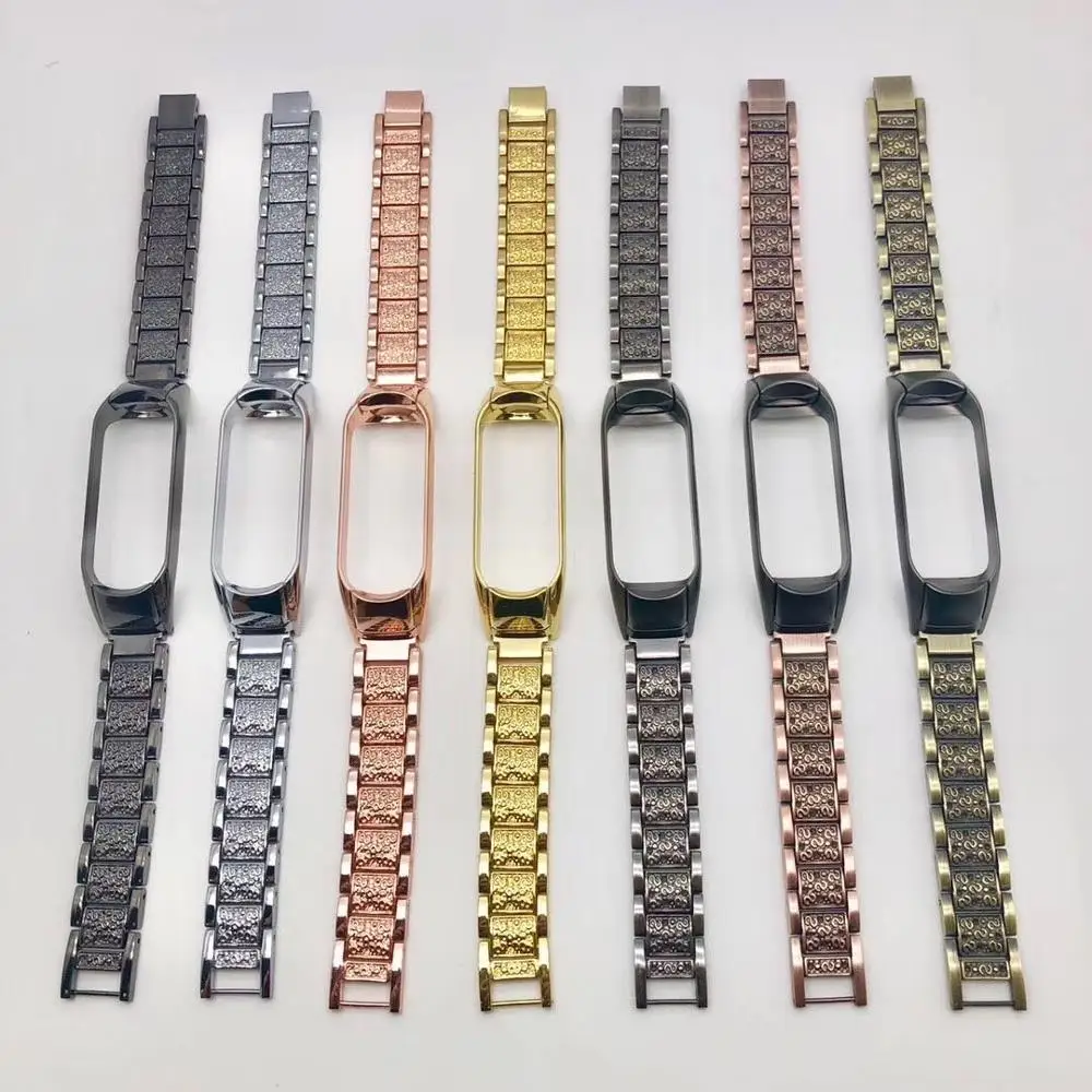 

Подходит для Xiaomi mi Band 5 ремешок из металла Новый Ретро тисненый Браслет Ремешок Замена подходит для Miband 4 3 браслет