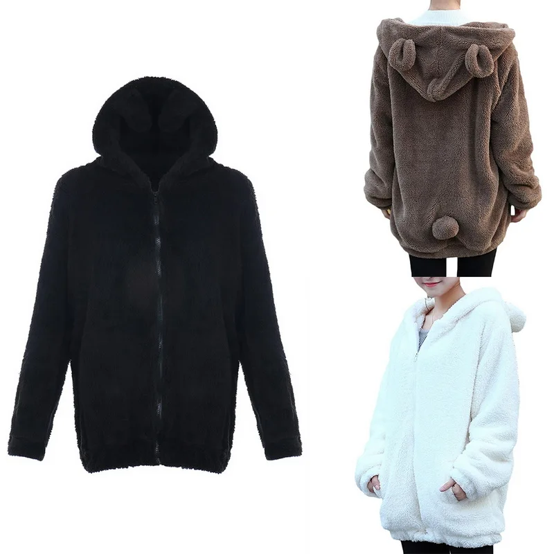 Новый однотонный зимний плюшевый свитер женский милый кардиган с капюшоном