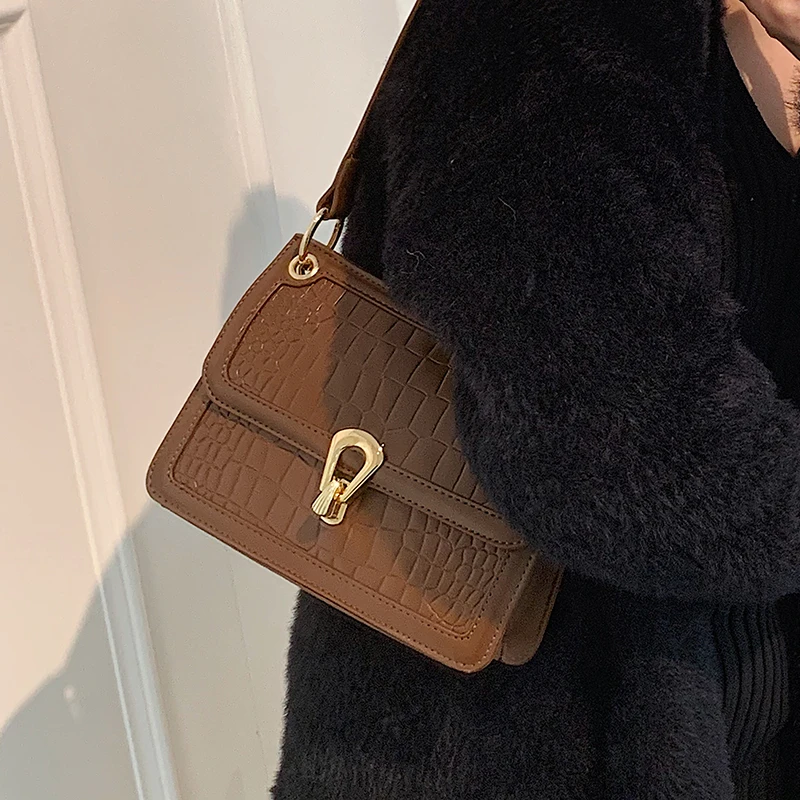 

Маленькие сумки через плечо с каменным узором из искусственной кожи с клапаном для женщин 2021, дорожная сумка на плечо, простые дамские сумоч...