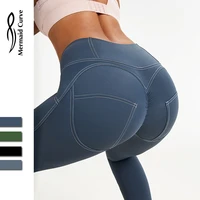 tights yoga pants gym womens trousers peach push up hip elastic band high waist sports imitation denim fabric fitness leggings