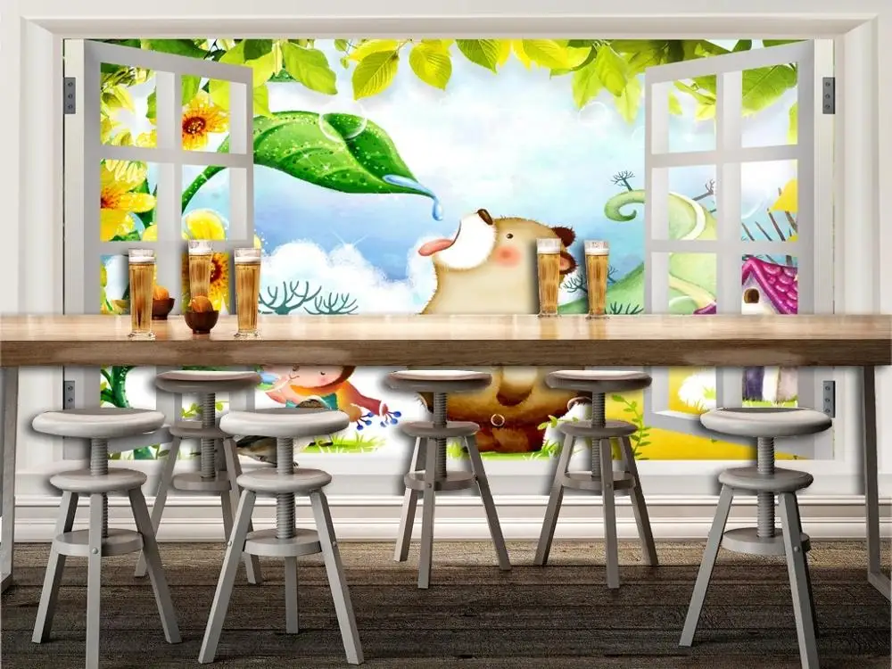 

New Custom 3D Large Mural Wallpaper cartoon Three-dimensional window scenery children's room TV Background living Bedroom