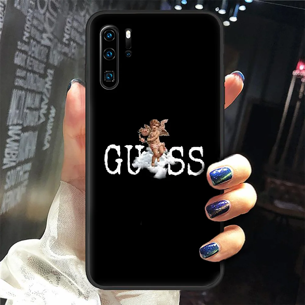

GUESS Brand Phone Case Cover Hull For Huawei P8 P9 P10 P20 P30 P40 Lite Pro Plus Smart Z 2019 black Etui Silicone Bumper Tpu