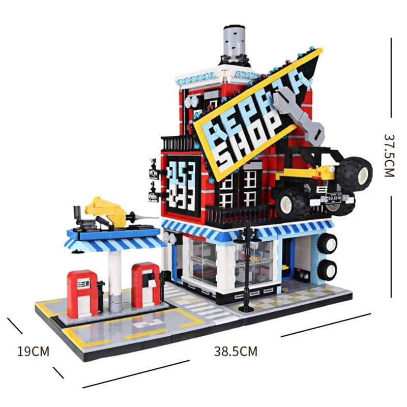 

2020 New Auto Repair Shop BBQ Corner Store Architecture Building Block Bricks Creative Cities Street Toy for Kids Christmas Gift