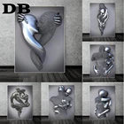 Металлическая Статуя, художественная холщовая картина, плакаты и принты, Современная Скульптура для влюбленных, настенные картины для гостиной, украшение для дома