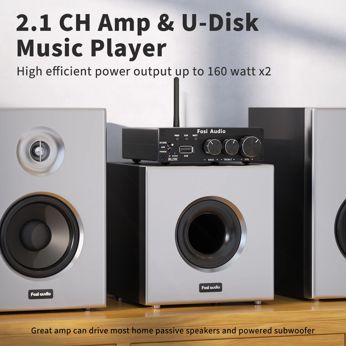 Аудио усилитель Fosi BL20C Bluetooth стерео аудио ресивер 2 1 мини Hi Fi Класс D Amp U диск плеер
