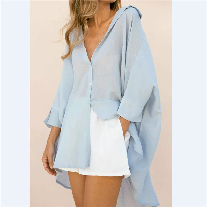 Женская белая рубашка с длинным рукавом Повседневная на пуговицах женская