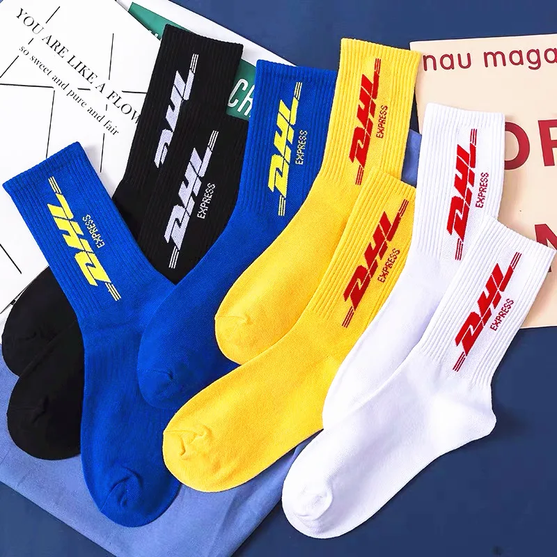 Фото Унисекс Мужские хлопковые носки DHL Express в стиле хип-хоп стильные хипстерские