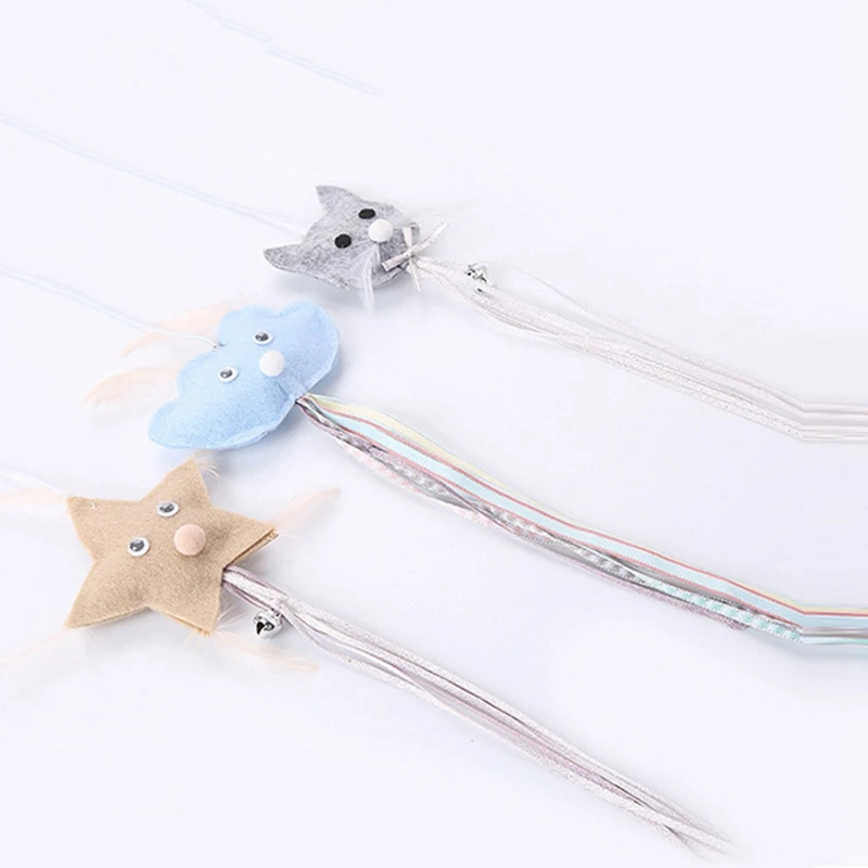 

Cat Toy Cat Tassel Wand Star Cloud Cat Bell Decor Cat Teaser Wand Pet Cat Toys Interactive for Cats Kitten Cat Supplies