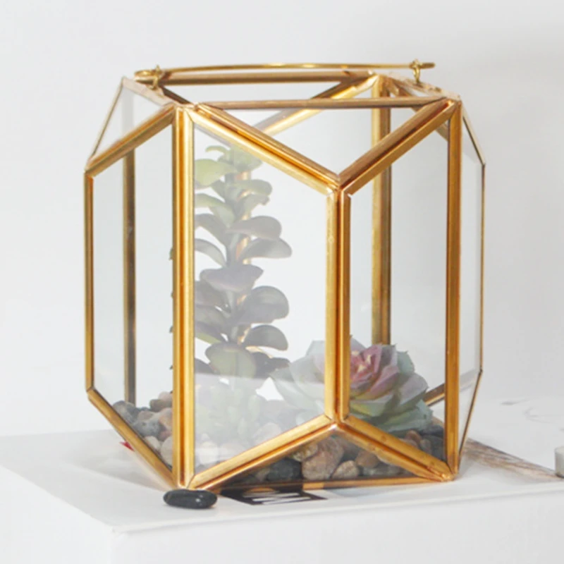 

HX5F Copper Sphere Glass Geometric Terrarium Shape Succulent Planter Greenhouse Flow